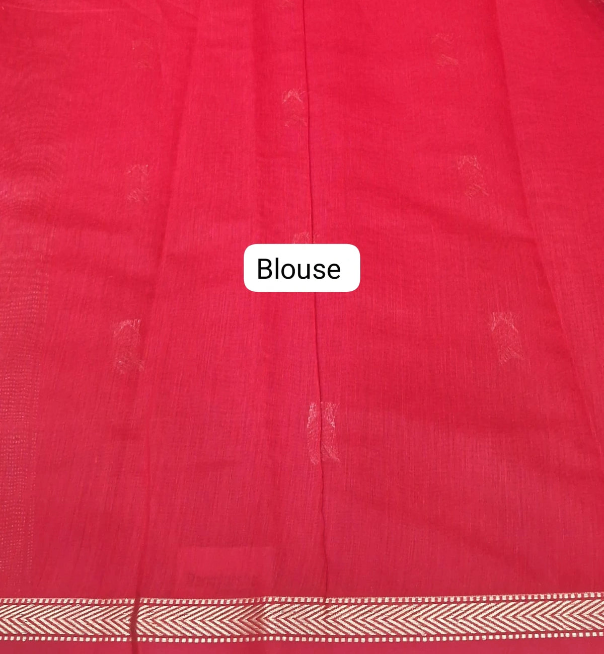 Tomato Red Maheshwari Silk Cotton Saree Blouse