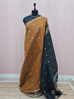 Golden Brown Semi Maheshwari Silk Cotton Saree 