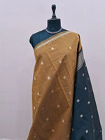 Golden Brown Semi Maheshwari Silk Cotton Saree 1