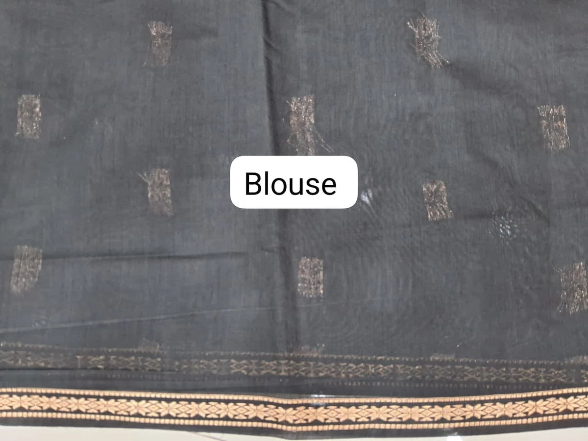 Golden Brown Semi Maheshwari Silk Cotton Saree Blouse