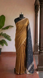 Golden Brown Semi Maheshwari Silk Cotton Saree 