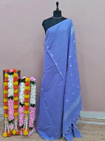 Lavender Blue Semi Maheshwari Silk Cotton Saree