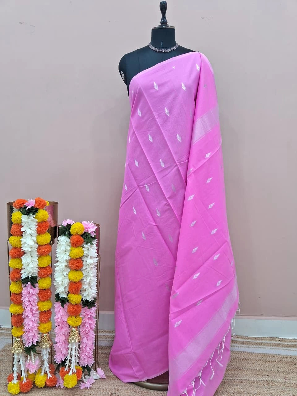 Baby Pink Semi Maheshwari Silk Cotton Saree