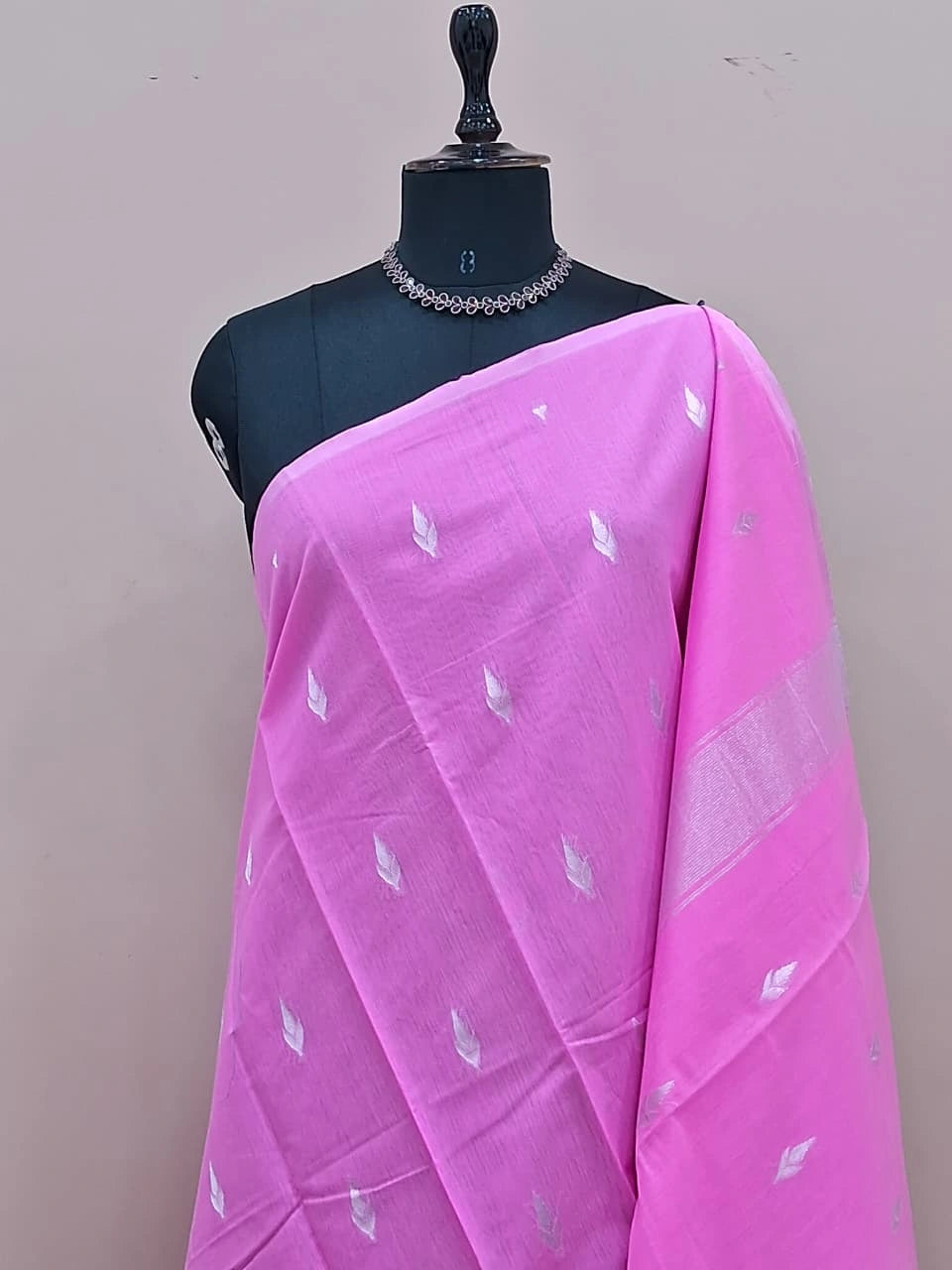 Baby Pink Semi Maheshwari Silk Cotton Saree 1