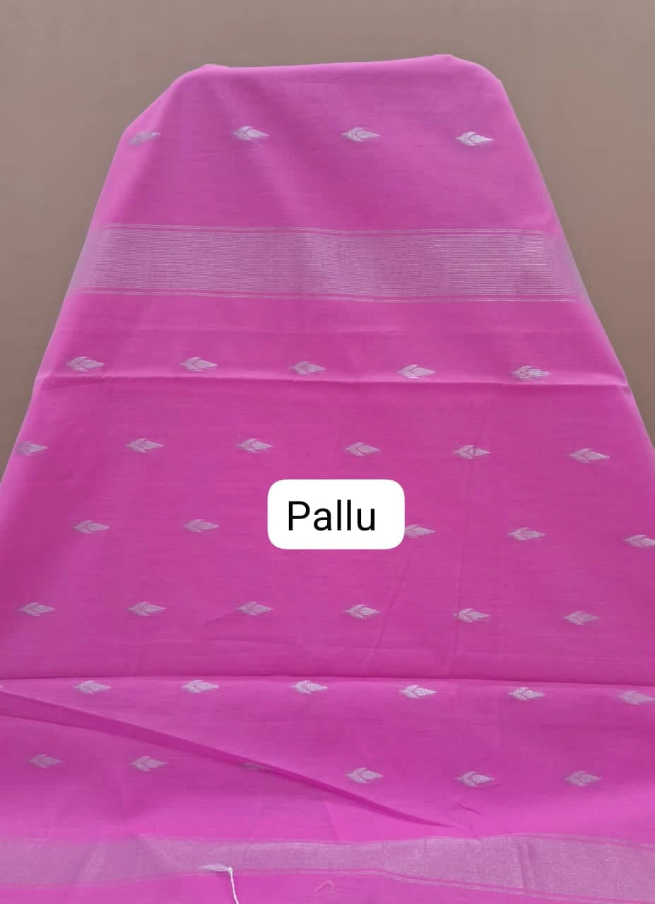 Baby Pink Semi Maheshwari Silk Cotton Saree pallu