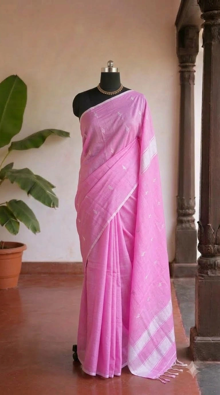 Baby Pink Semi Maheshwari Silk Cotton Saree