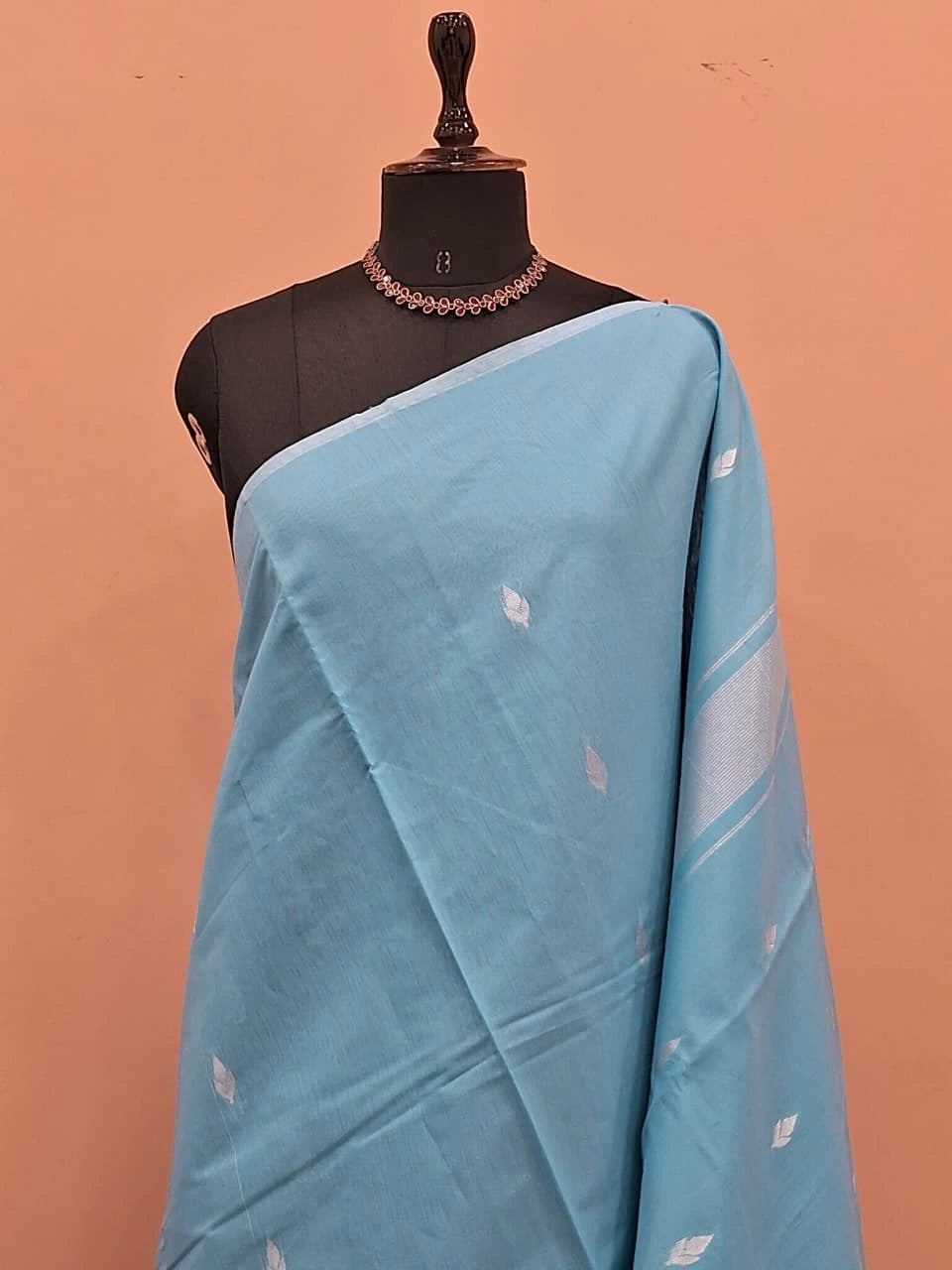 Baby Blue Semi Maheshwari Silk Cotton Saree 1
