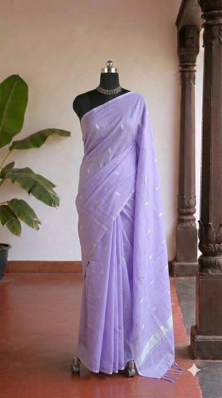 Light Purple Semi Maheshwari Silk Cotton Saree