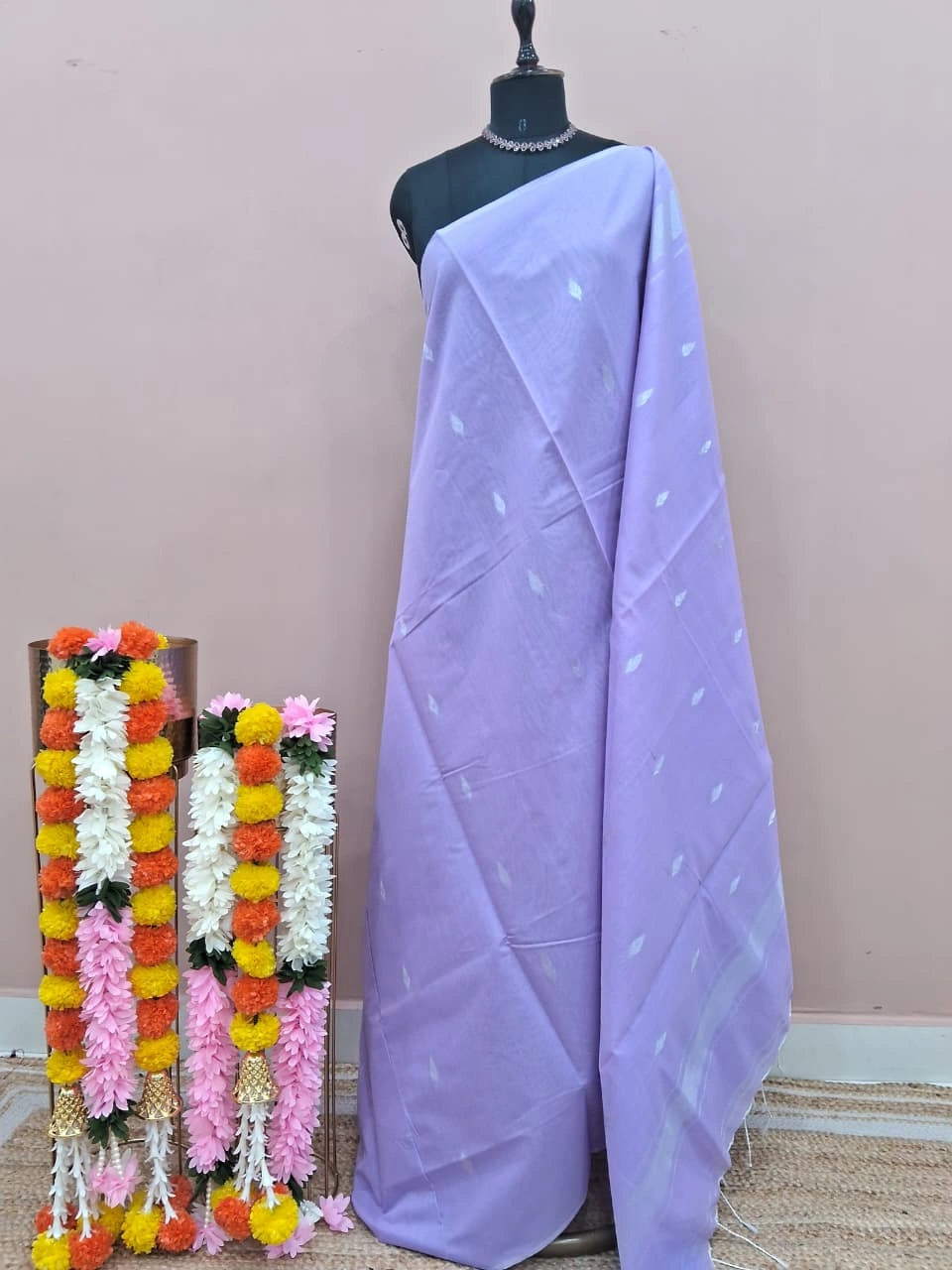Light Purple Semi Maheshwari Silk Cotton Saree