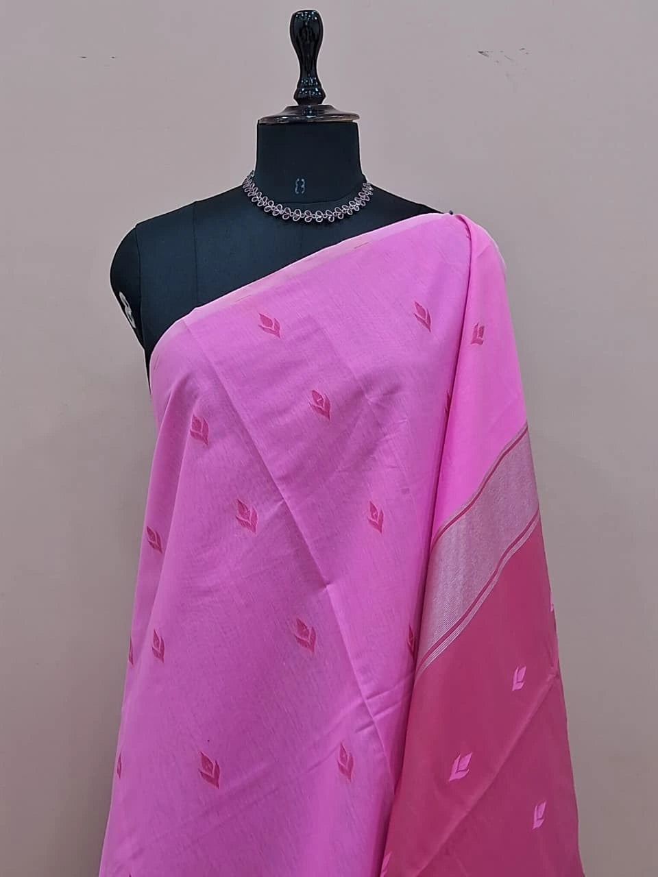 Elegant Baby Pink Semi Maheshwari Silk Cotton Saree 1