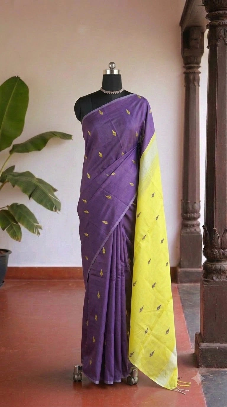 Purple Semi Maheshwari Silk Cotton Saree