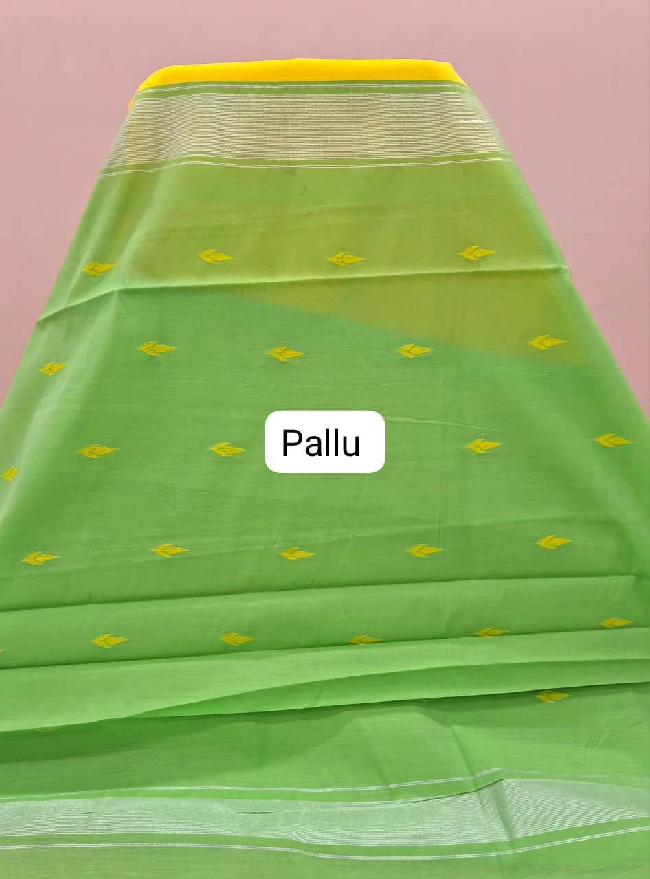 Lemon Yellow Semi Maheshwari Silk Cotton Saree Pallu