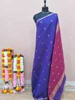 Blue Semi Maheshwari Silk Cotton Saree