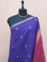 Blue Semi Maheshwari Silk Cotton Saree 1