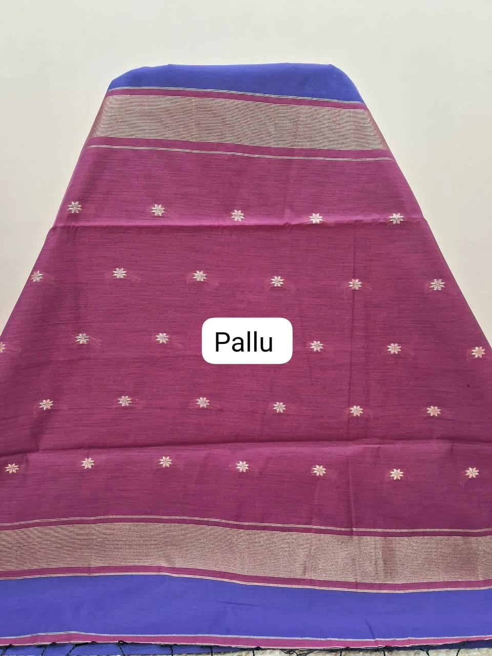 Blue Semi Maheshwari Silk Cotton Saree Pallu