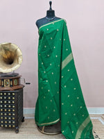 Dark Green Semi Maheshwari Silk Cotton Saree 