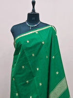Dark Green Semi Maheshwari Silk Cotton Saree 1