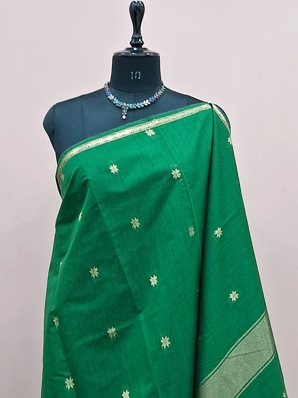 Dark Green Semi Maheshwari Silk Cotton Saree 1
