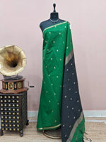 Bottle Green Semi Maheshwari Silk Cotton Saree 