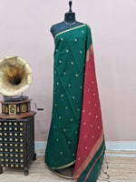 Dark Bottle Green Semi Maheshwari Silk Cotton Saree 