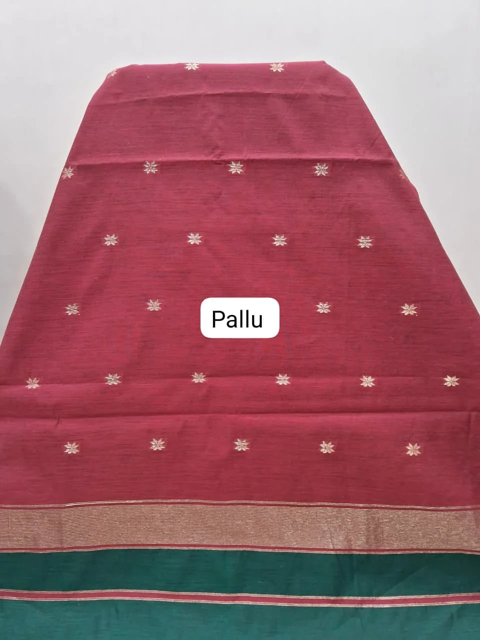 Dark Bottle Green Semi Maheshwari Silk Cotton Saree pallu