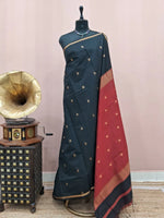 Black Semi Maheshwari Silk Cotton Saree 