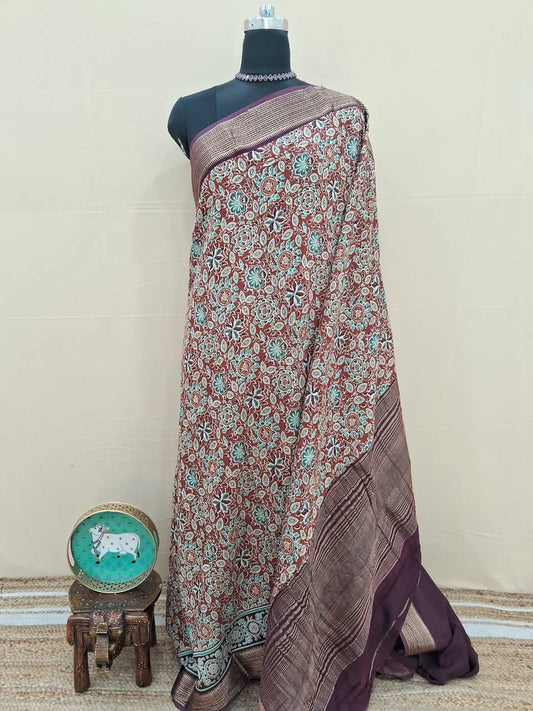Brick Red Moonga Silk Saree