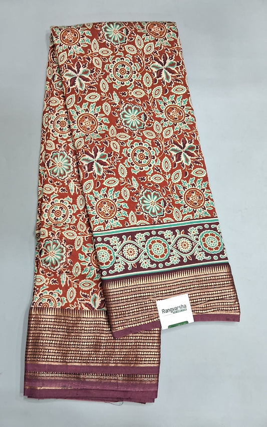 Brick Red Moonga SIilk Saree 