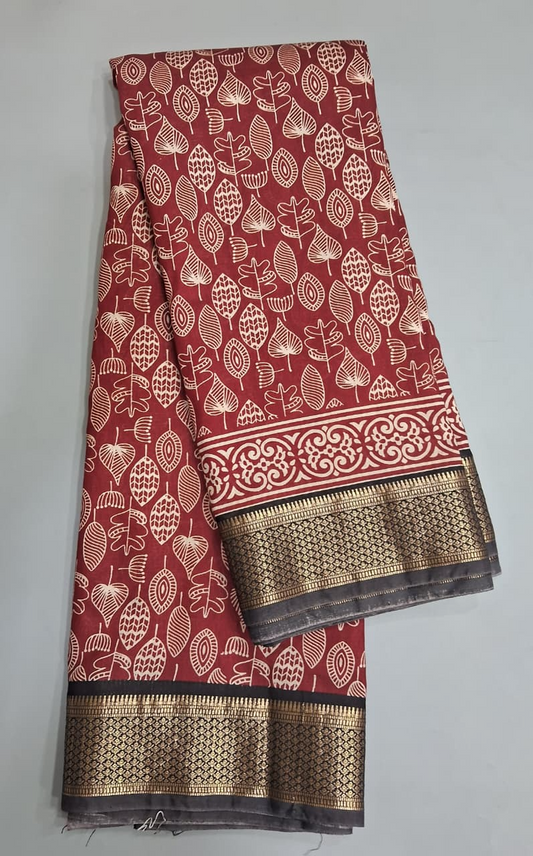 Brick Red Moonga Silk Saree