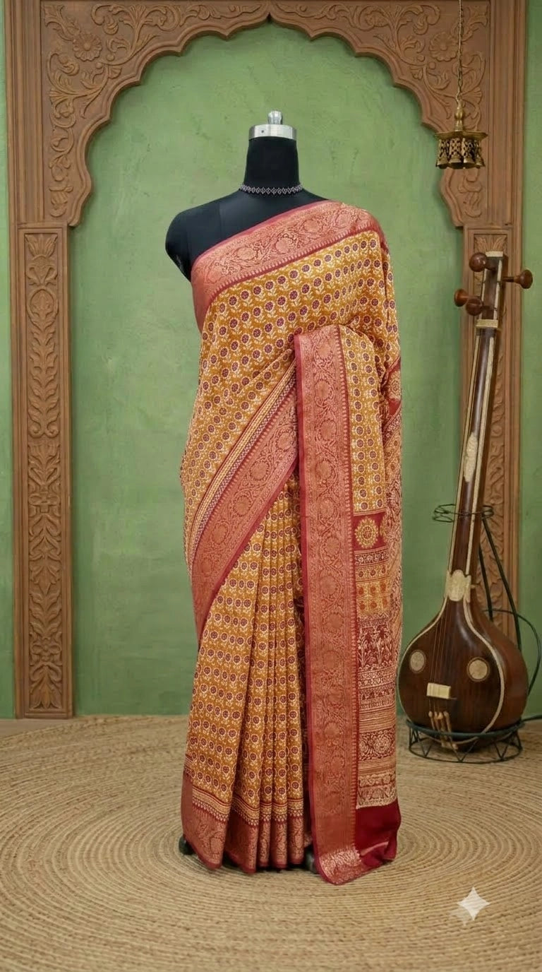 Mango Yellow Moonga Glow Saree