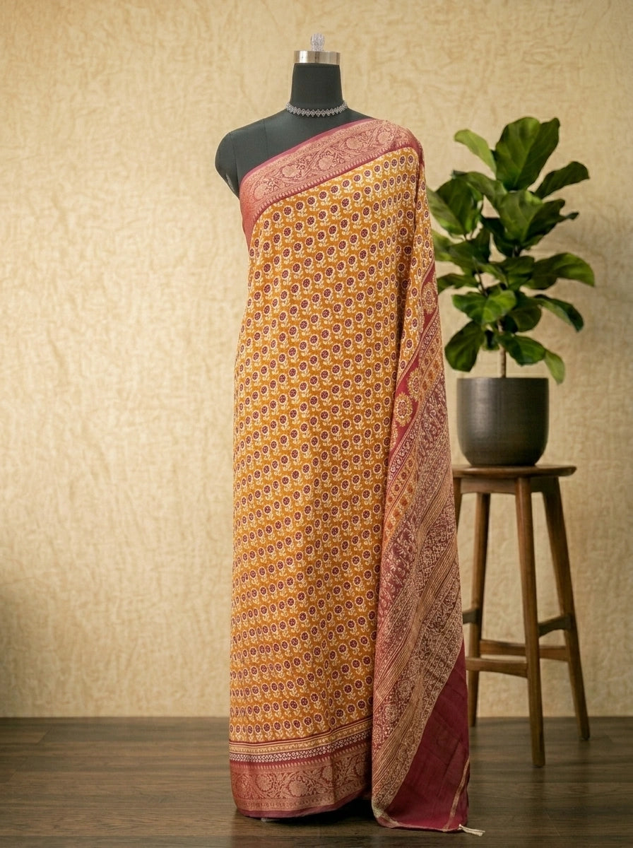 Mango Yellow Moonga Glow Saree