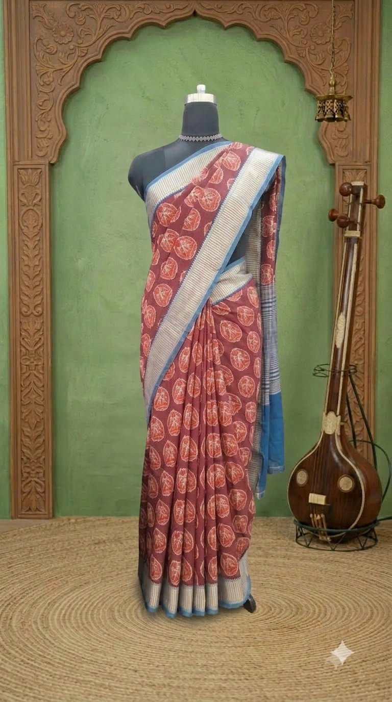 Regal Maroon Moonga Silk saree