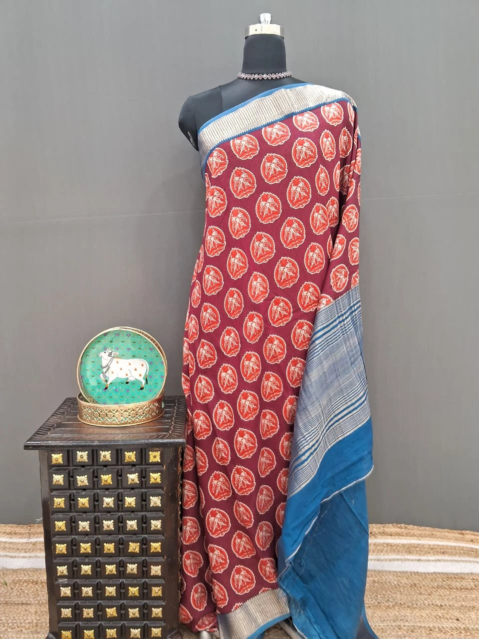 Regal Maroon Moonga Silk saree
