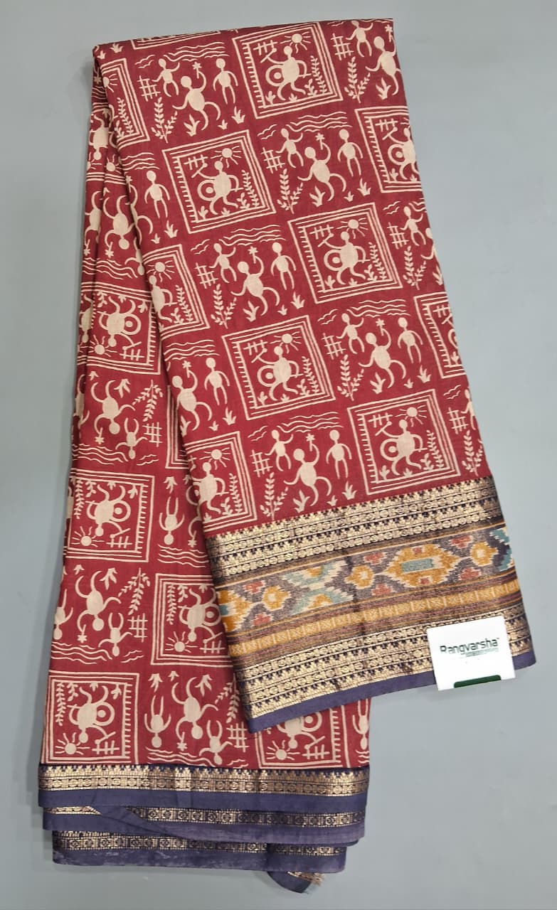 Brick Red Moonga Silk Saree