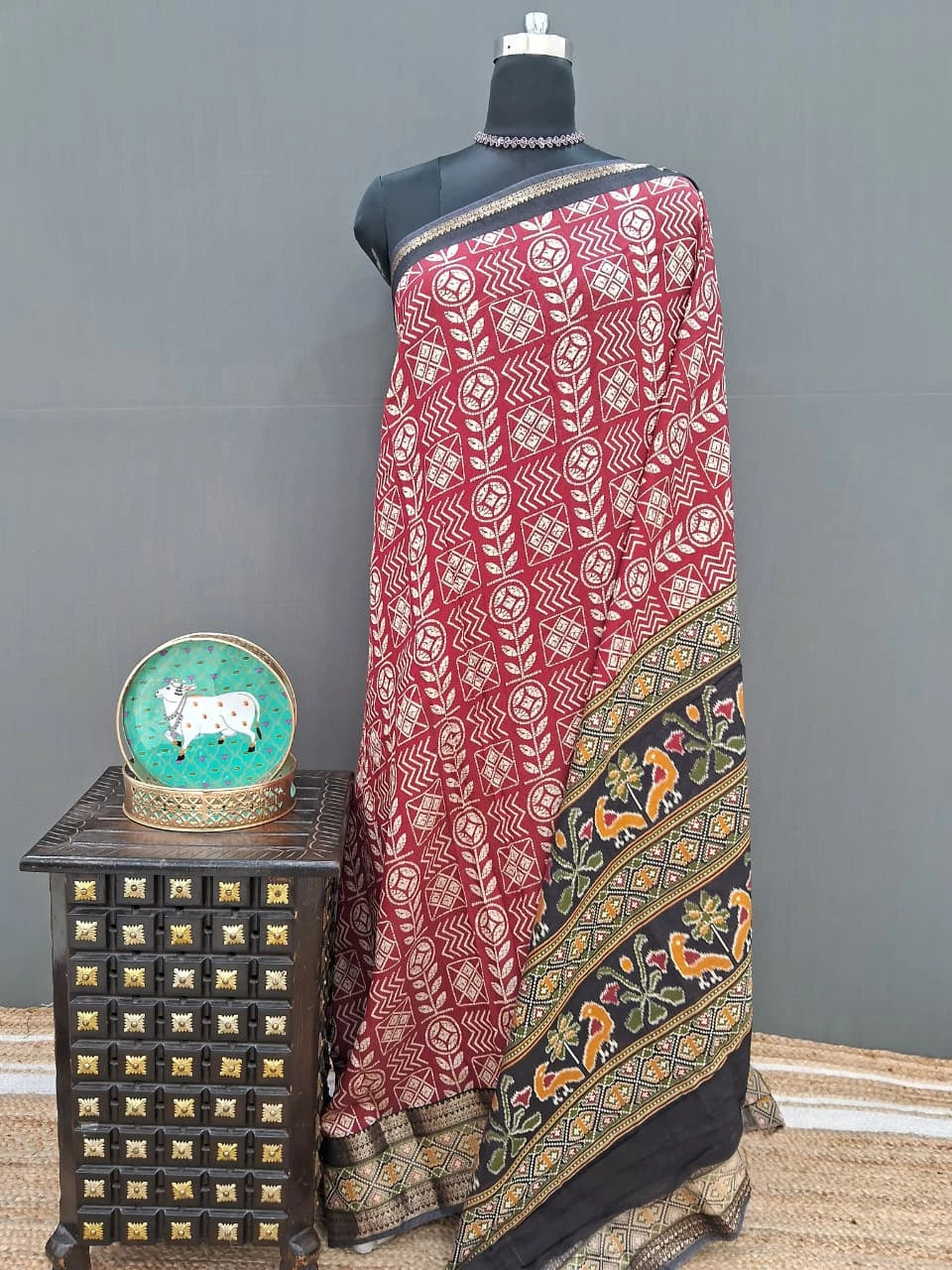 Maroon Moonga silk saree