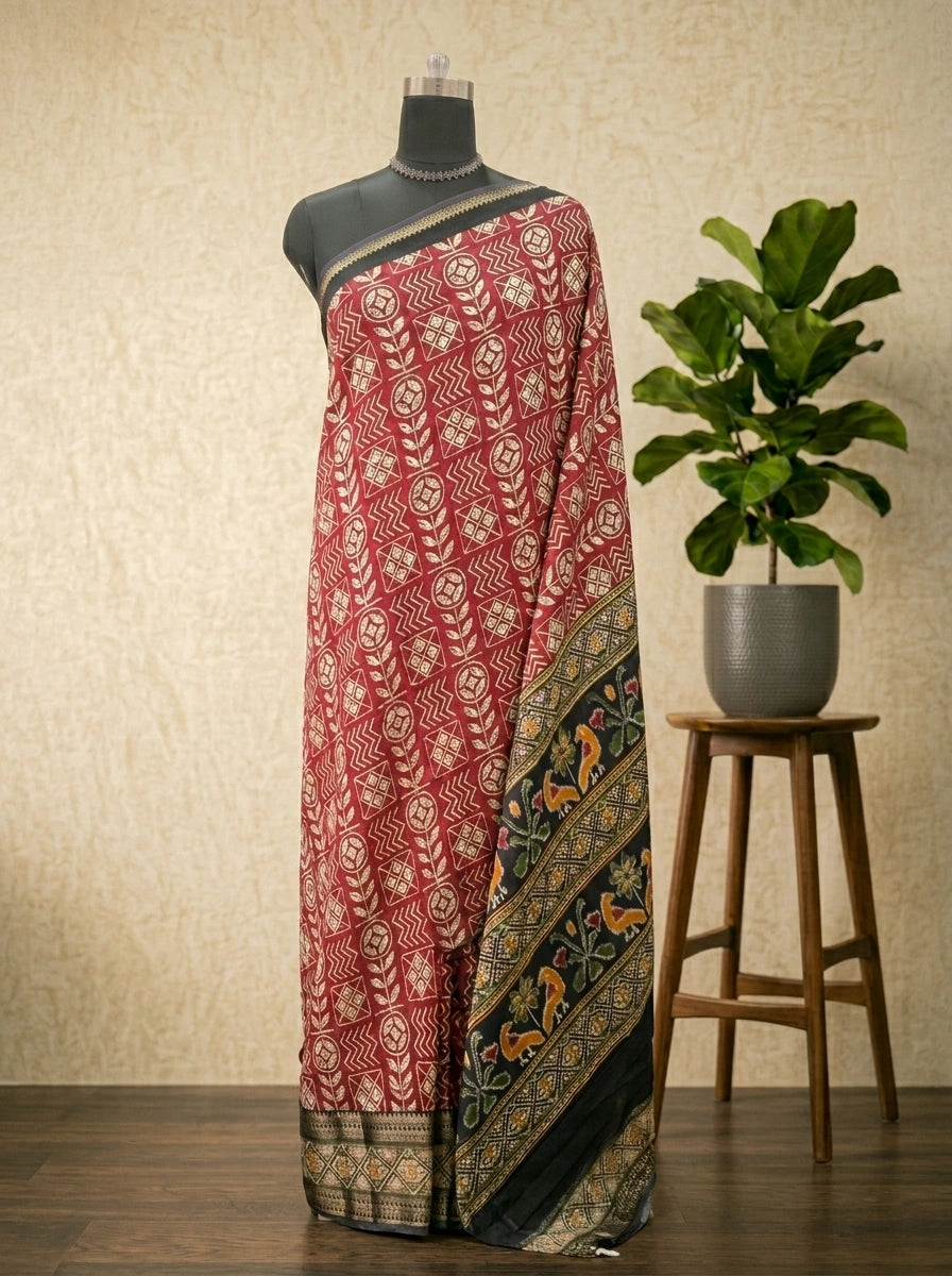 Maroon Moonga silk saree