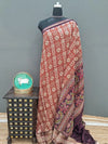 Brick Red Moonga silk Saree with Cream Print