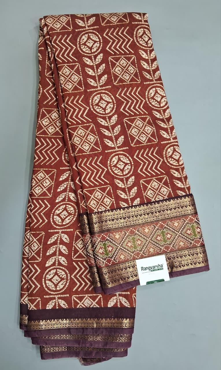 Brick Red Moonga Silk Saree