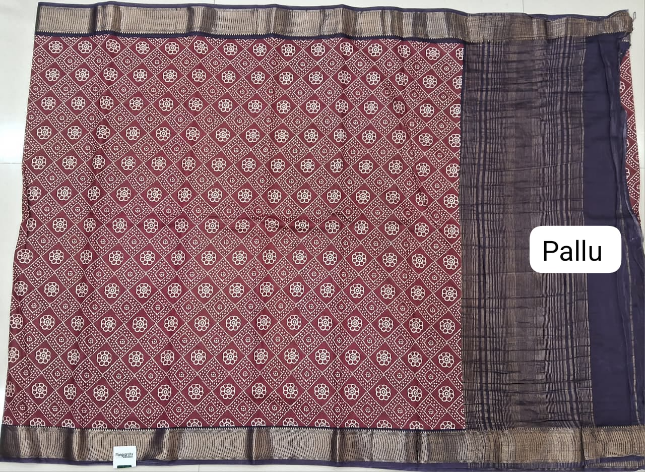 Maroon Moonga Silk Saree Pallu