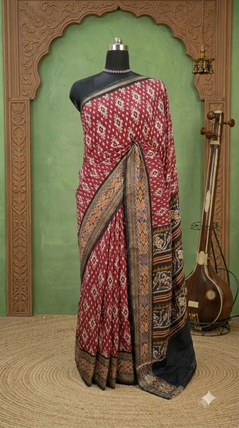 Regal Crimson Red Moonga Silk Saree