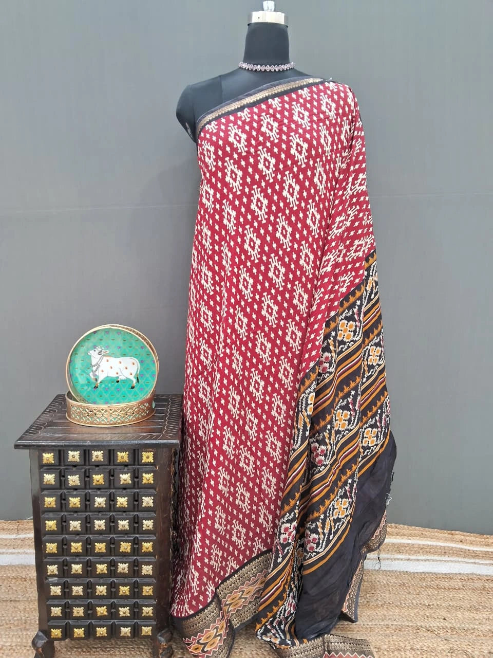 Regal Crimson Red Moonga Silk Saree