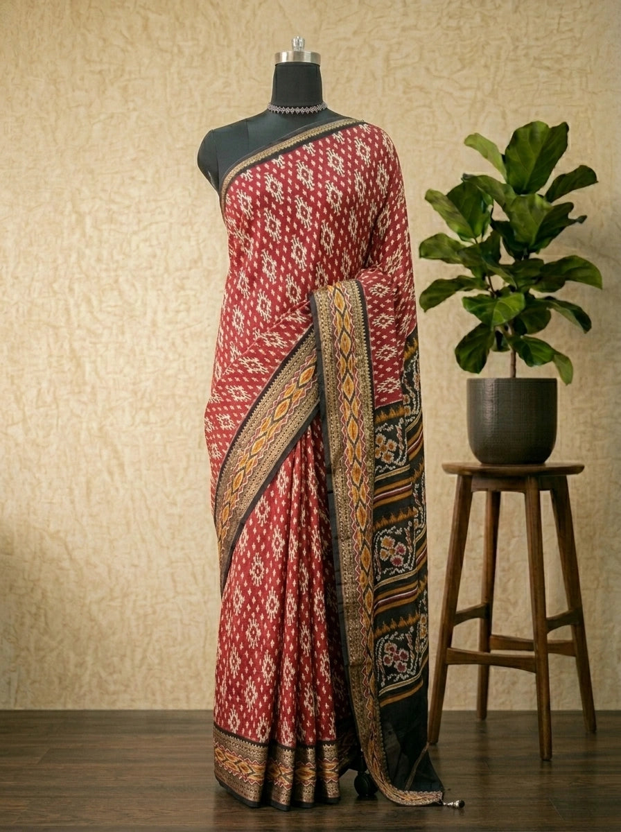 Regal Crimson Red Moonga Silk Saree