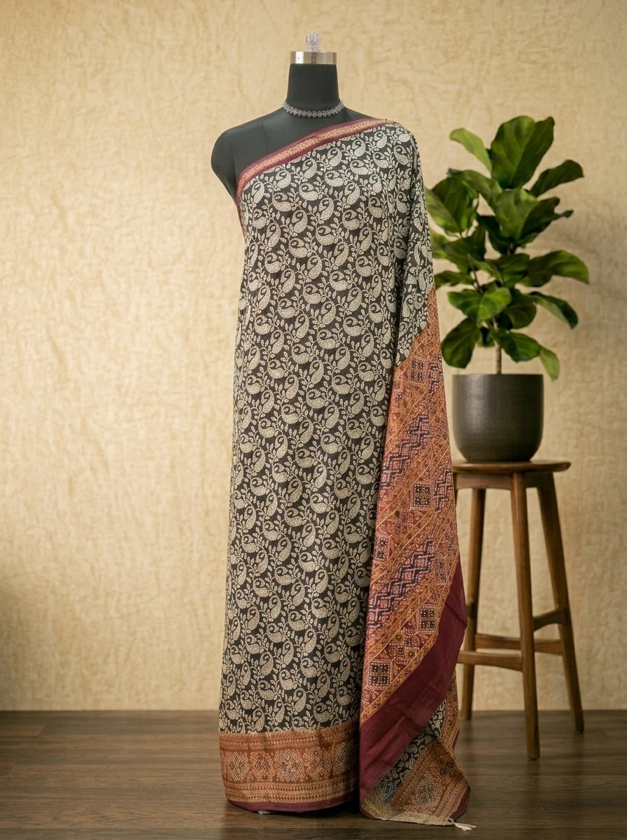 Black Moonga Silk Saree