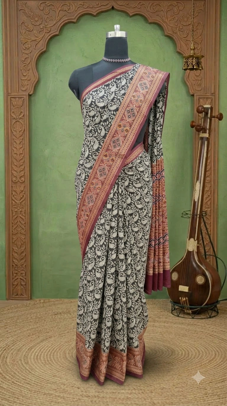 Black Moonga Silk Saree