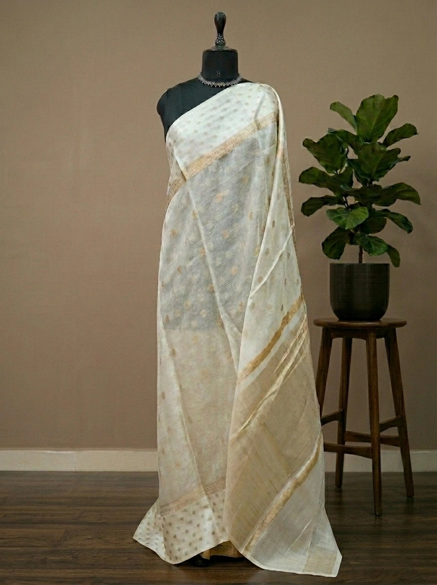 Off-white pure silk Kota saree