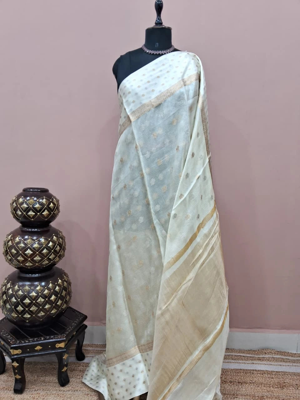 Off-white pure silk Kota saree