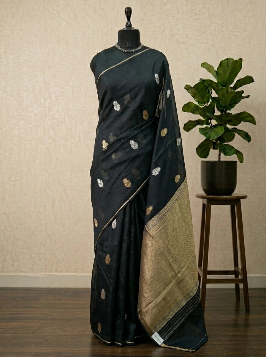 Black pure silk Kota saree