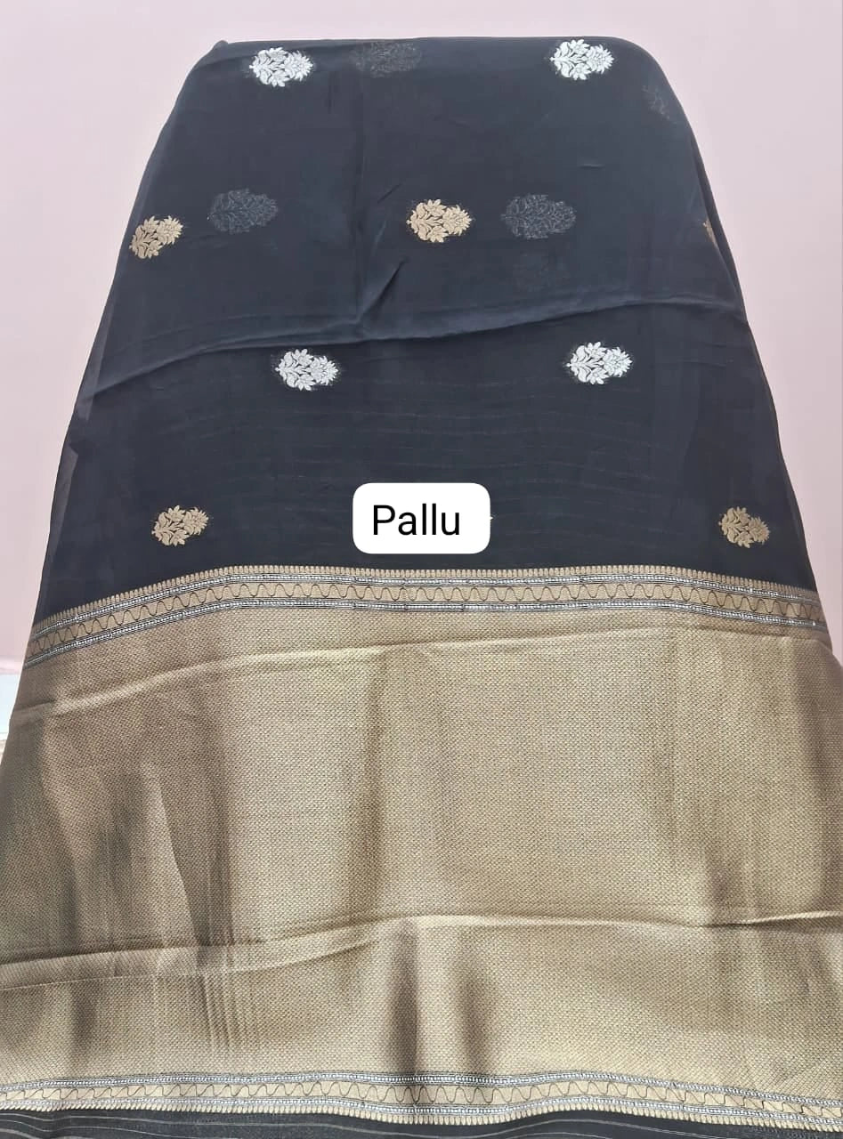 Black pure silk Kota saree pallu