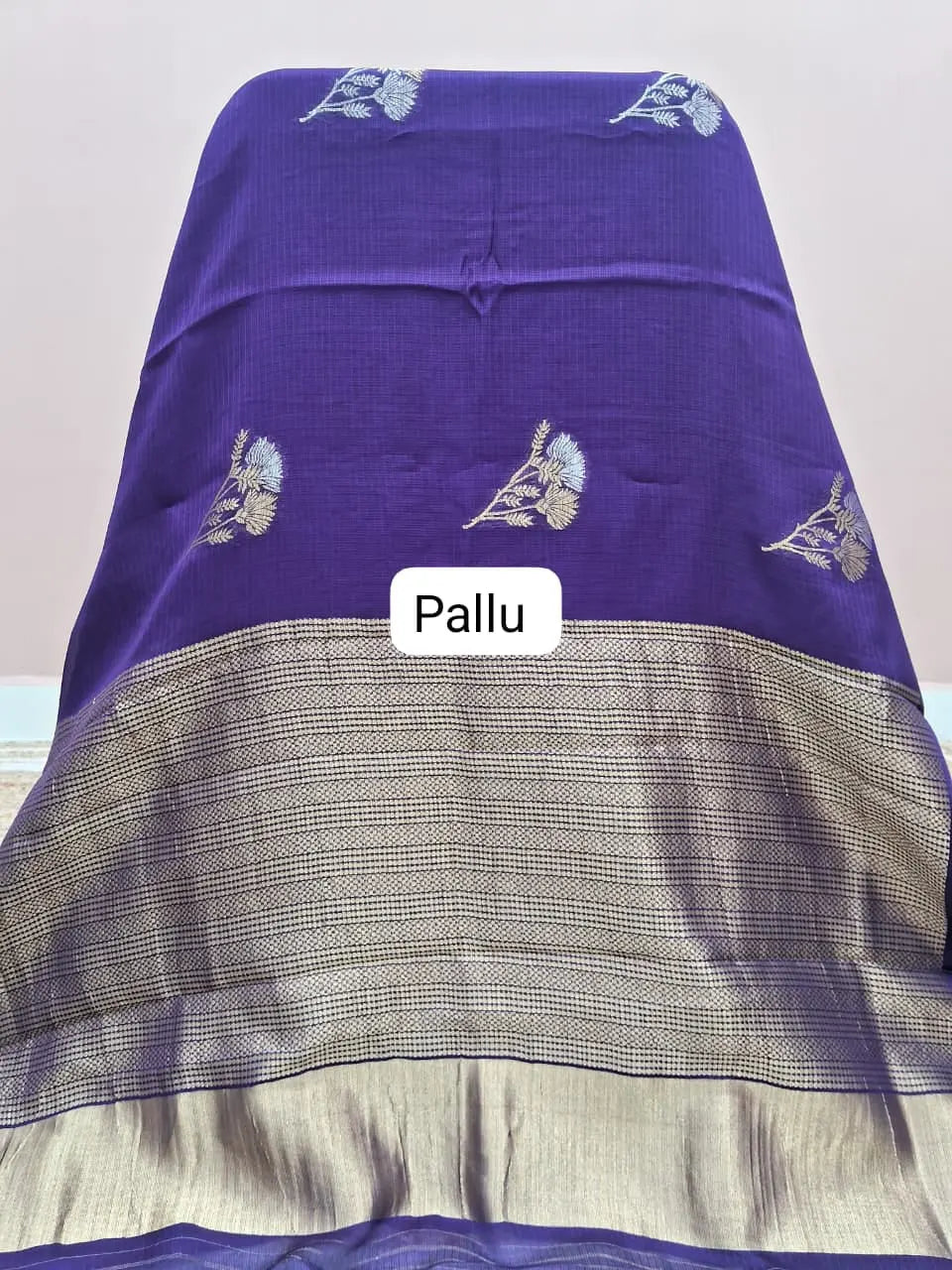 Dark Purple Pure Silk Kota Saree Pallu