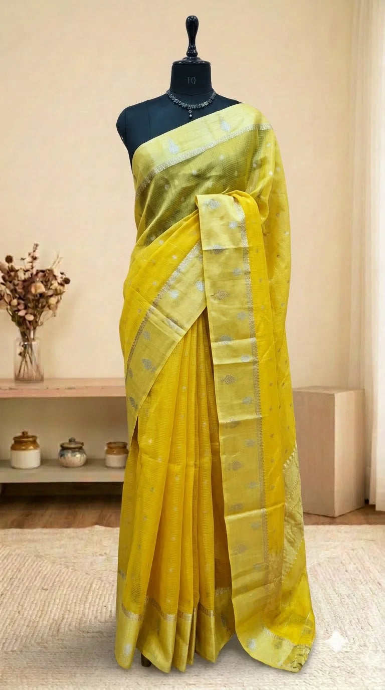 Light Yellow Pure Silk Kota Saree 